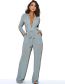 Fashion Silver Grey Polyester Lapel Tie Long Sleeve Top Trousers Set
