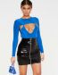 Fashion Sky Blue Polyester Cutout Irregular Bodysuit