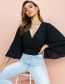 Fashion Black Polyester V-neck Puff Sleeve Cropped Top