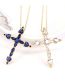 Fashion Navy Blue Bronze Zirconium Cross Necklace