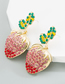 Fashion Pink Alloy Diamond And Pearl Strawberry Stud Earrings
