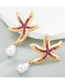 Fashion Purple Alloy Diamond Starfish Pearl Stud Earrings