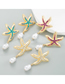Fashion Purple Alloy Diamond Starfish Pearl Stud Earrings