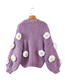 Fashion Purple Handmade Puff Flower Thick Line Sweater Coat