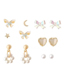 Fashion Gold Alloy Geometric Butterfly Heart Stud Earrings Set