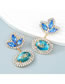 Fashion Blue Alloy Diamond Floral Stud Earrings