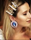 Fashion Blue Alloy Set Oval Glass Diamond Stud Earrings