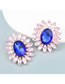 Fashion Rose Red Alloy Set Oval Glass Diamond Stud Earrings