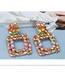 Fashion Pink Alloy Diamond Square Stud Earrings
