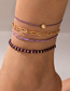 Fashion Purple Cord Braided Scallop Beaded Anklet Set