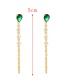 Fashion Green Bronze Zirconium Drop Panel Chain Drop Earrings
