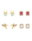 Fashion Red Brass Inset Zirconium Square Stud Earrings