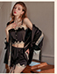 Fashion 1092 Black (robe + Belt) Polyester Lace Panel Tie Robe