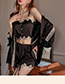Fashion 1092 Black (robe + Belt) Polyester Lace Panel Tie Robe