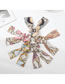 Fashion Light Brown Fabric Print Long Tail Bow Pleated Hair Tie