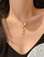Fashion Gold Pure Copper Geometric Pearl Figurine Necklace