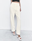 Fashion White Geometric Micropleated Straight-leg Trousers