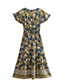Fashion Yellow Rayon Print Fly-sleeve Dress