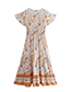 Fashion Orange Rayon Print Fly-sleeve Dress