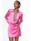 Fashion Rose Red Acetate Satin Crossover Long Sleeve Dress