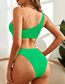 Fashion Emerald Green Solid Color Pit Strip One-shoulder Split Swimsuit