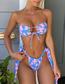 Fashion Purple Flower Polyester Print Lace-up Tube Top Swimsuit
