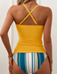 Fashion Yellow Nylon Halterneck Top Striped Swimsuit