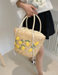 Fashion Khaki Wheat Straw Embroidered Tote Bag