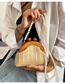 Fashion Black Straw Wood Shell Crossbody Bag