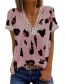 Fashion Pink V-neck Printed Lace Top
