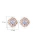 Fashion Champagne Gold Brass Inset Zirconium Square Stud Earrings