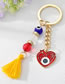 Fashion Burgundy Heart Keychain Alloy Drop Oil Eyes Heart Beaded Tassel Keychain