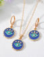 Fashion Blue Suit Alloy Diamond Eye Drop Oil Round Earring Necklace Set