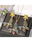 Fashion Pink Butterfly Suit Alloy Floral Butterfly Flower Stud Necklace Set