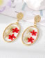 Fashion Red Flower Earrings Alloy Geometric Dried Flower Oval Stud Earrings
