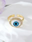 Fashion Dark Blue Eye Ring Alloy Diamond Geometric Eye Open Ring