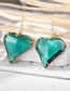 Fashion Green Heart Crystal Ear Hooks Geometric Heart Crystal Earrings