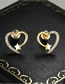 Fashion Rose Black Alloy Diamond Heart Stud Earrings