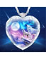 Fashion Silver Geometric Love Crystal Double Wolf Planet Necklace