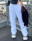 Fashion White Cotton Elastic Double-pocket Straight-leg Trousers