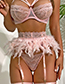 Fashion Pink Embroidered Textured Feather Girdle Underwear Set