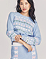 Fashion Blue Geometric Bow Knit Lace Crewneck Sweater