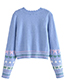 Fashion Blue Geometric Bow Knit Lace Crewneck Sweater