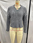 Fashion Grey V-neck Knitted Sweater