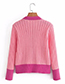 Fashion Rose Red Colorblock Knit-breasted V-neck Cardigan