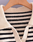Fashion Black And White Striped Lapel Pullover Sweater