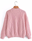 Fashion Pink Coarse Wool Pullover Knitted Sweater