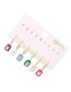 Fashion Color Set Of 6 Copper Inlaid Zircon Oil Drop Square Earrings