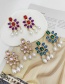 Fashion Pink Alloy Diamond Drop Pearl Tassel Stud Earrings