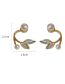 Fashion Gold Color Metal Diamond Leaf Pearl Stud Earrings